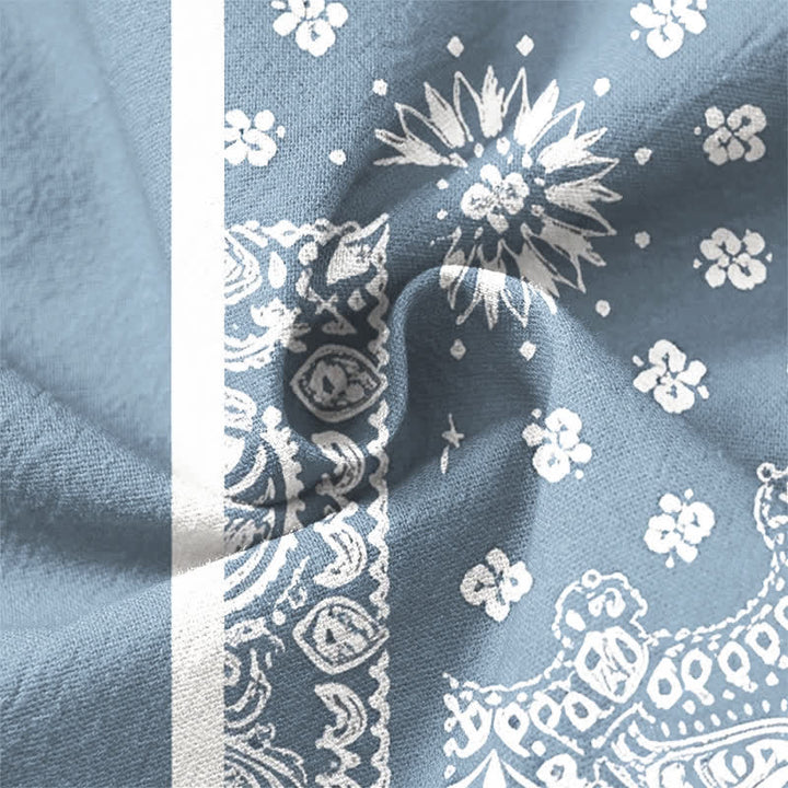 Buddha Stones Cotton Boho Paisley Stripe Pattern V-Neck Buttons Men's Long Sleeve Shirts - image 6