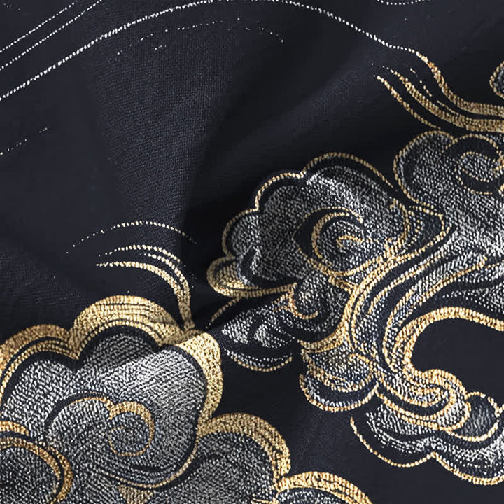 Buddha Stones Cotton Oriental Cloud Pattern V-Neck Buttons Men's Long Sleeve Shirts - image 6