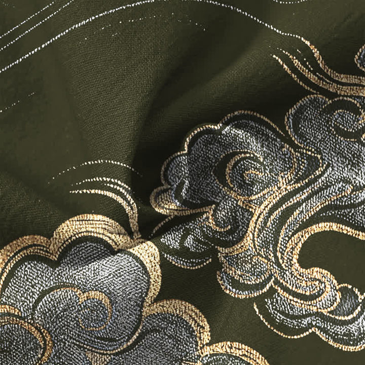 Buddha Stones Cotton Oriental Cloud Pattern V-Neck Buttons Men's Long Sleeve Shirts - image 13
