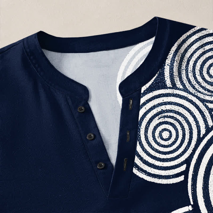 Buddha Stones Cotton Bohemian Spiral Pattern V-Neck Buttons Men's Long Sleeve Shirts - image 4