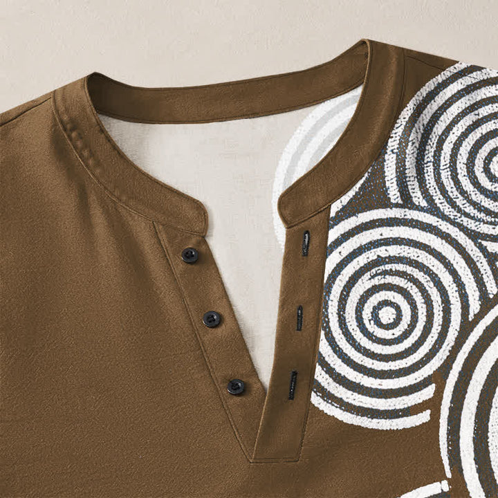 Buddha Stones Cotton Bohemian Spiral Pattern V-Neck Buttons Men's Long Sleeve Shirts - image 11