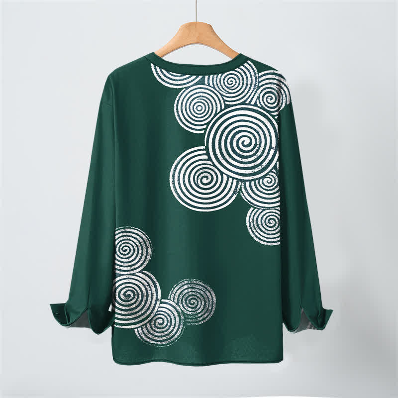 Buddha Stones Cotton Bohemian Spiral Pattern V-Neck Buttons Men's Long Sleeve Shirts - image 17