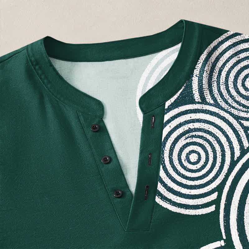 Buddha Stones Cotton Bohemian Spiral Pattern V-Neck Buttons Men's Long Sleeve Shirts - image 18
