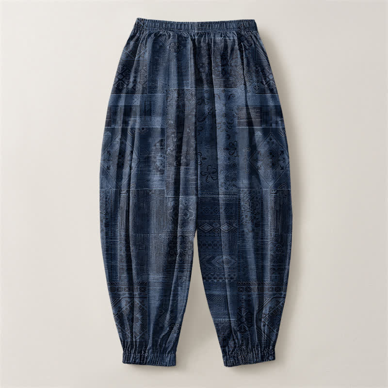 Buddha Stones Pure Cotton Shadow Paisley Pattern Drawstring Men's Harem Pants With Pockets - image 2