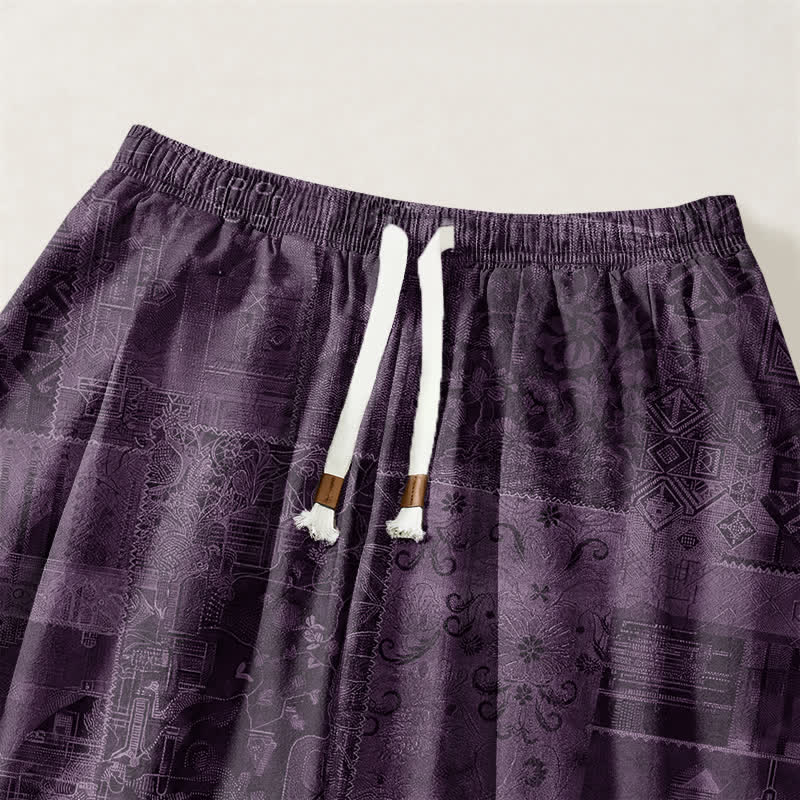Buddha Stones Pure Cotton Shadow Paisley Pattern Drawstring Men's Harem Pants With Pockets - image 9