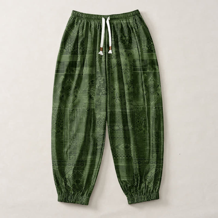 Buddha Stones Pure Cotton Shadow Paisley Pattern Drawstring Men's Harem Pants With Pockets - image 13