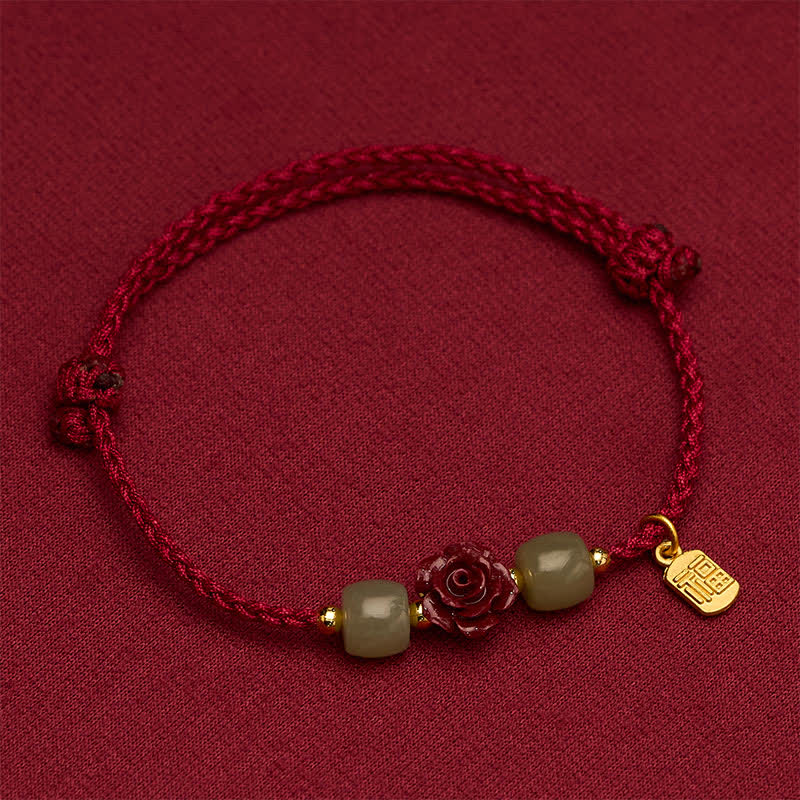 Buddha Stones Cinnabar Fu Character Rose Red String Blessing Bracelet - image 4