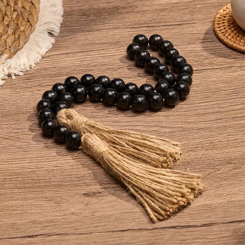 Buddha Stones Black Minimalist Rustic Wood Bead Garland for Calm Spaces Mindful Living Decor - image 1