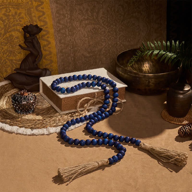 Buddha Stones Blue Rustic Wooden Bead Tassel Garland Mindful Living Decor - image 2
