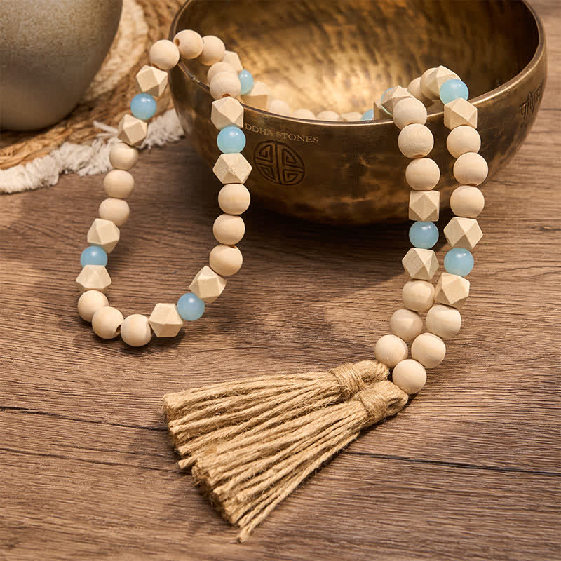 Buddha Stones Faceted Wood Beads Double Tassel Hanging Mindful Living Decor - image 5