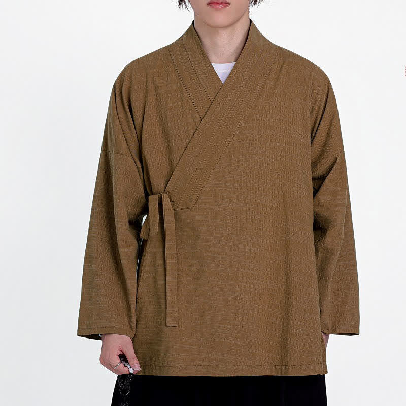Buddha Stones Spring Fall Minimalist Tang Style Drawstring Solid Men's Kimono - Peru - US/UK/AU46, EU56 (5XL) - image 9