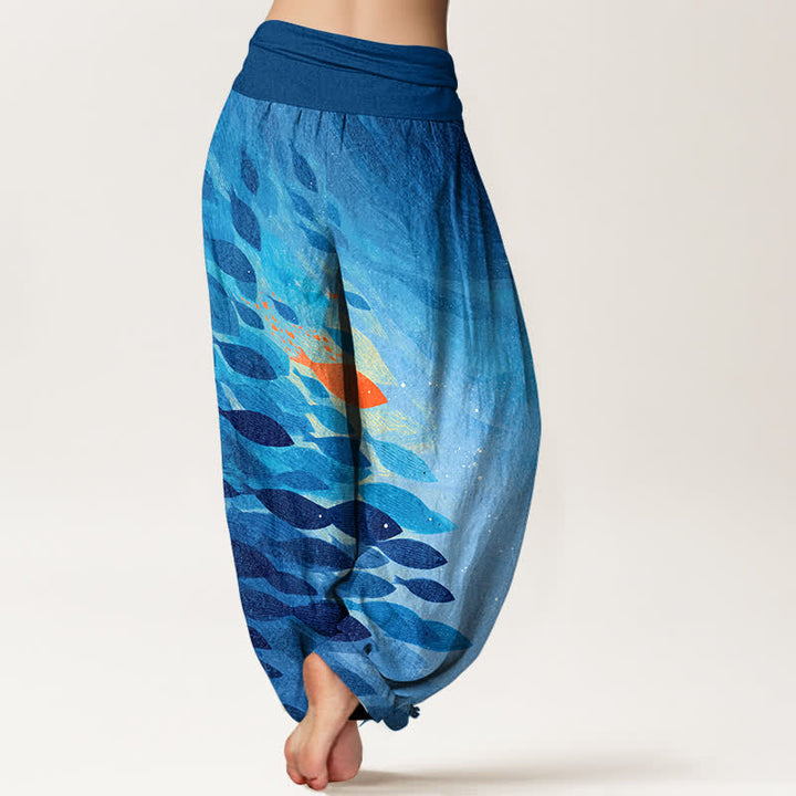Buddha Stones Cotton Ocean Fish Pattern Women's Elastic Waist Harem Pants - image 2