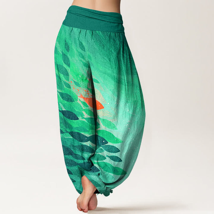 Buddha Stones Cotton Ocean Fish Pattern Women's Elastic Waist Harem Pants - image 7