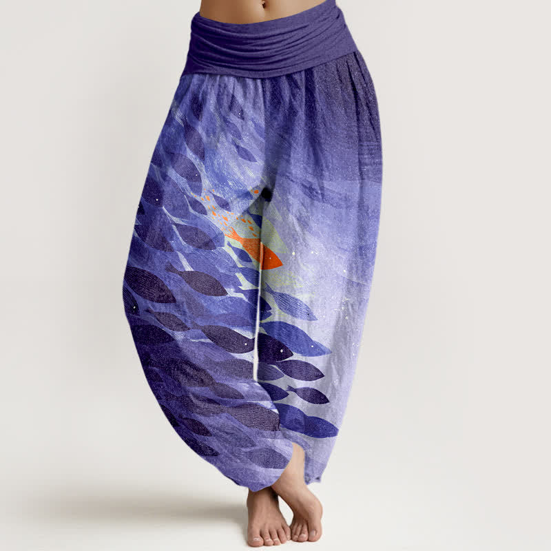 Buddha Stones Cotton Ocean Fish Pattern Women's Elastic Waist Harem Pants - SlateBlue - US16，UK/AU20，EU48 (3XL) - image 8