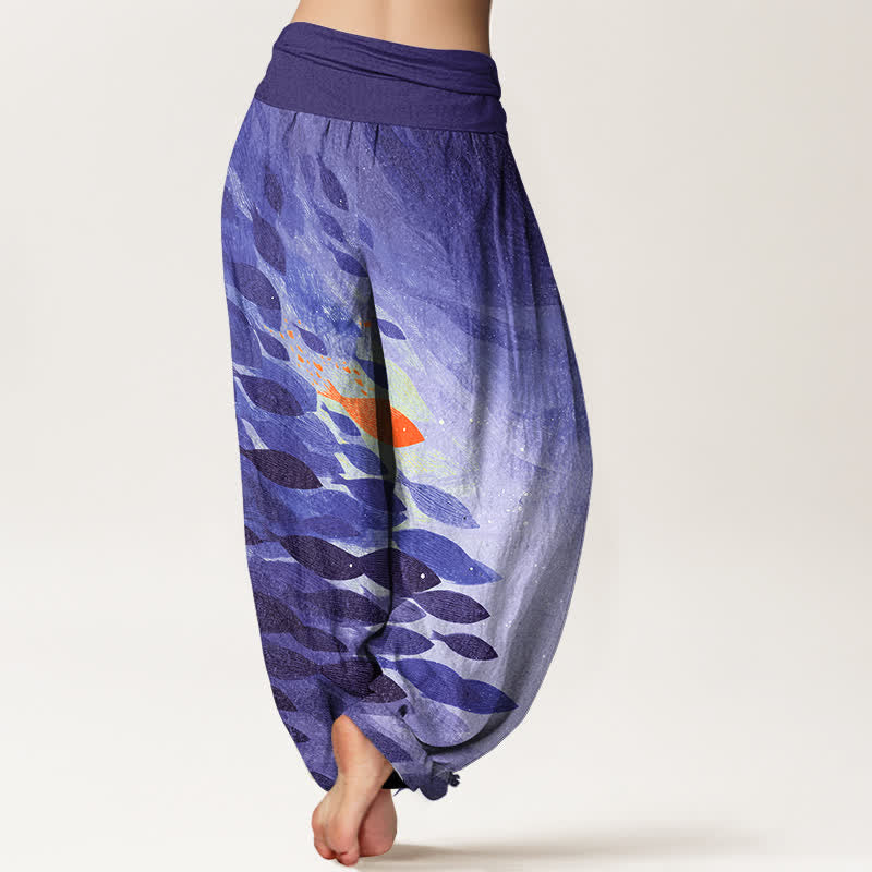 Buddha Stones Cotton Ocean Fish Pattern Women's Elastic Waist Harem Pants - image 10