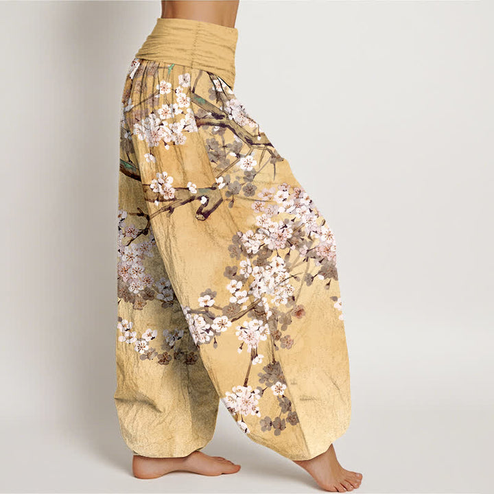 Buddha Stones Cotton Cherry Blossom Branch Pattern Women's Elastic Waist Harem Pants - image 2