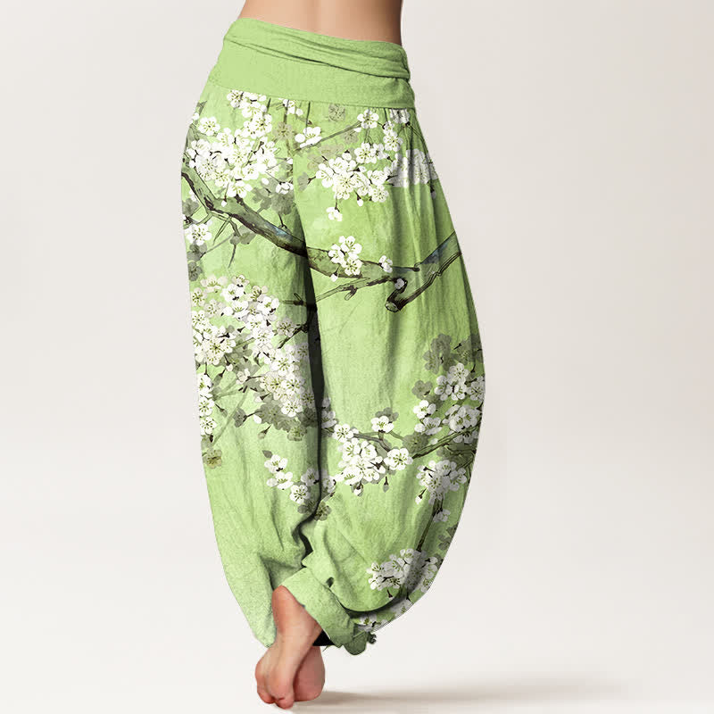 Buddha Stones Cotton Cherry Blossom Branch Pattern Women's Elastic Waist Harem Pants - image 7
