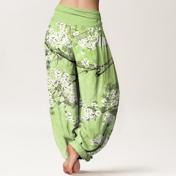 Buddha Stones Cotton Cherry Blossom Branch Pattern Women's Elastic Waist Harem Pants - image 7