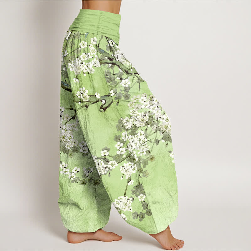 Buddha Stones Cotton Cherry Blossom Branch Pattern Women's Elastic Waist Harem Pants - image 6