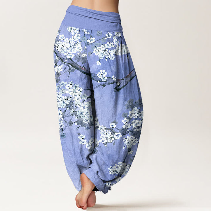 Buddha Stones Cotton Cherry Blossom Branch Pattern Women's Elastic Waist Harem Pants - image 10
