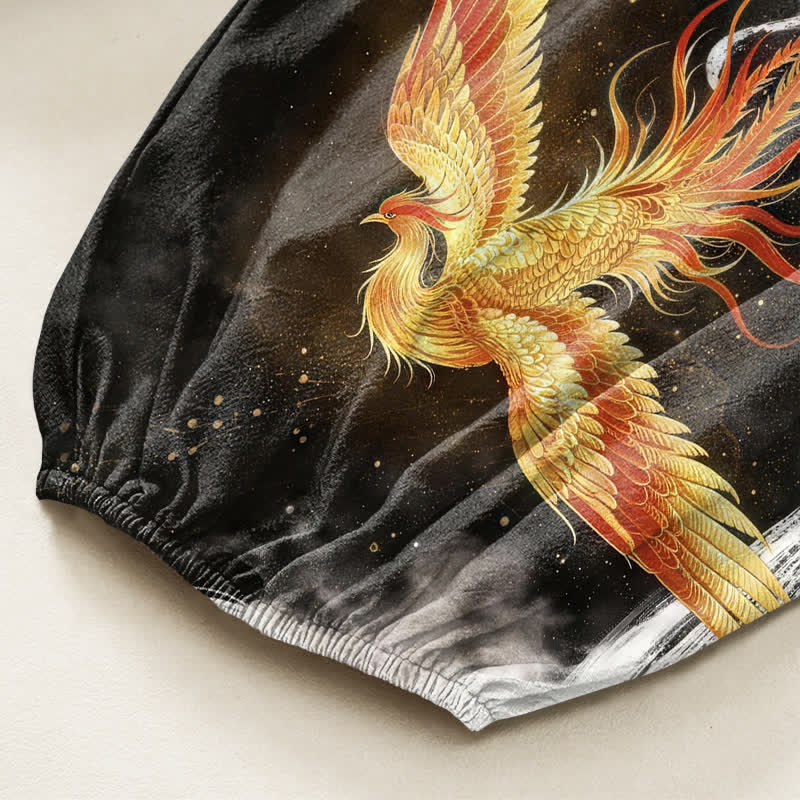 Buddha Stones Cotton Oriental Phoenix Cloud Pattern Women's Elastic Waist Harem Pants With Side Pockets - image 6