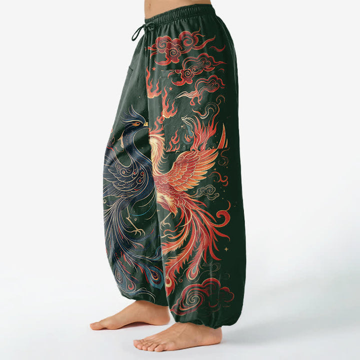 Buddha Stones Cotton Vintage Phoenix Flame Pattern Women's Elastic Waist Harem Pants With Side Pockets - image 8