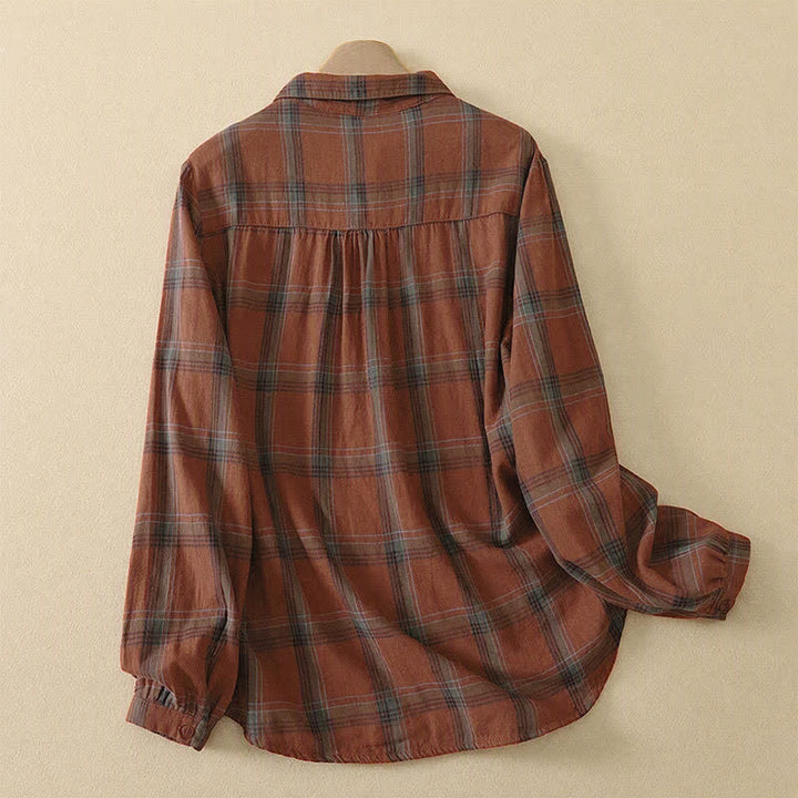 Buddha Stones Fall Casual Classic Plaid Women's Long Sleeve Shirts With Patch Pocket - image 1