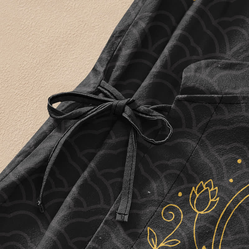 Buddha Stones Cotton Lotus Om Koi Pattern Wrap V-Neck Lace-up Women's Long Sleeve Shirts Kimono - image 3