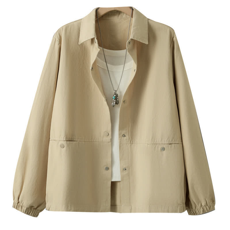 Buddha Stones Fall Casual Button-Up Solid Women's Jacket With Pockets - image 26