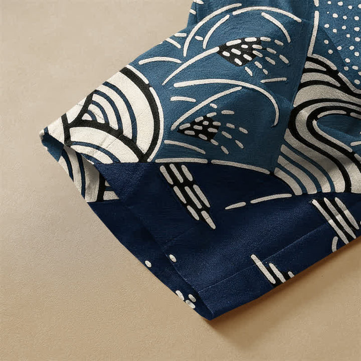 Buddha Stones Pure Cotton Japanese Wave Landscape Pattern Frog Button Women's Elastic Waist Harem Pants With Pockets - image 3