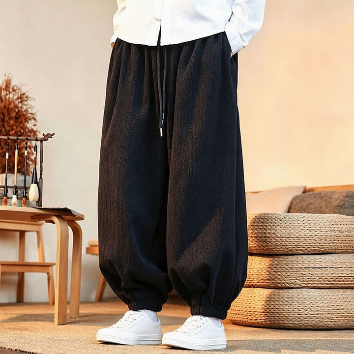 Buddha Stones Fall Winter Casual Minimalist Drawstring Solid Ankle Pants Corduroy Men's Harem Pants With Pockets - image 14