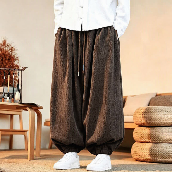 Buddha Stones Fall Winter Casual Minimalist Drawstring Solid Ankle Pants Corduroy Men's Harem Pants With Pockets - SaddleBrown - US/UK/AU46, EU56 (5XL) - image 0