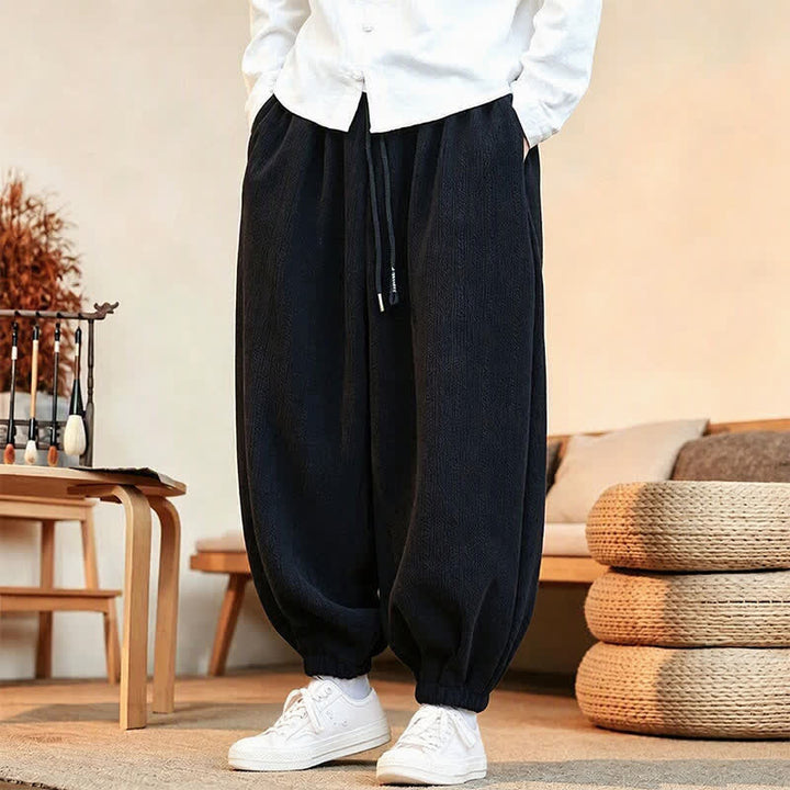 Buddha Stones Fall Winter Casual Minimalist Drawstring Solid Ankle Pants Corduroy Men's Harem Pants With Pockets - image 16