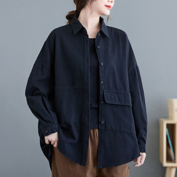 Buddha Stones Spring Fall Basic Minimalist Button-Up Solid Cotton Women's Jacket With Pockets - image 19