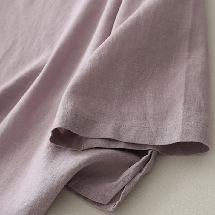 Buddha Stones Spring Fall Casual Vintage Tang Style Frog Button Solid Linen Women's Long Sleeve Shirts - image 4