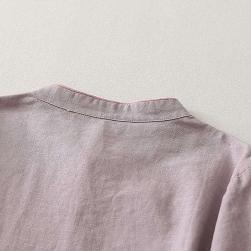 Buddha Stones Spring Fall Casual Vintage Tang Style Frog Button Solid Linen Women's Long Sleeve Shirts - image 3