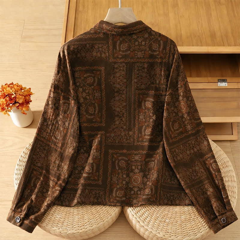 Buddha Stones Fall Vintage Boho Button-Up Abstract Women's Long Sleeve Shirts With Pockets - image 1