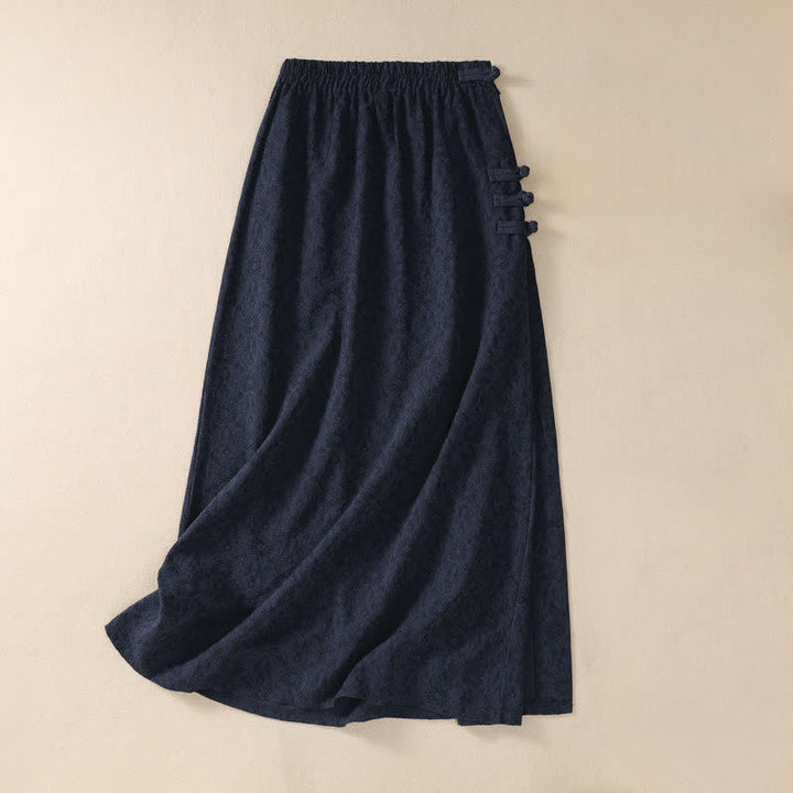 Buddha Stones Fall Vintage Tang Style Pankou Solid Cotton Linen Women's Skirts With Pocket - image 12