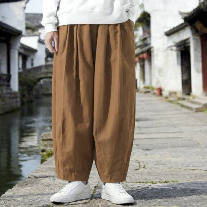 Buddha Stones Fall Casual Minimalist Drawstring Solid Cropped Pants Men's Straight Leg Pants With Pockets - image 16