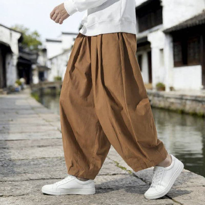 Buddha Stones Fall Casual Minimalist Drawstring Solid Cropped Pants Men's Straight Leg Pants With Pockets - image 9