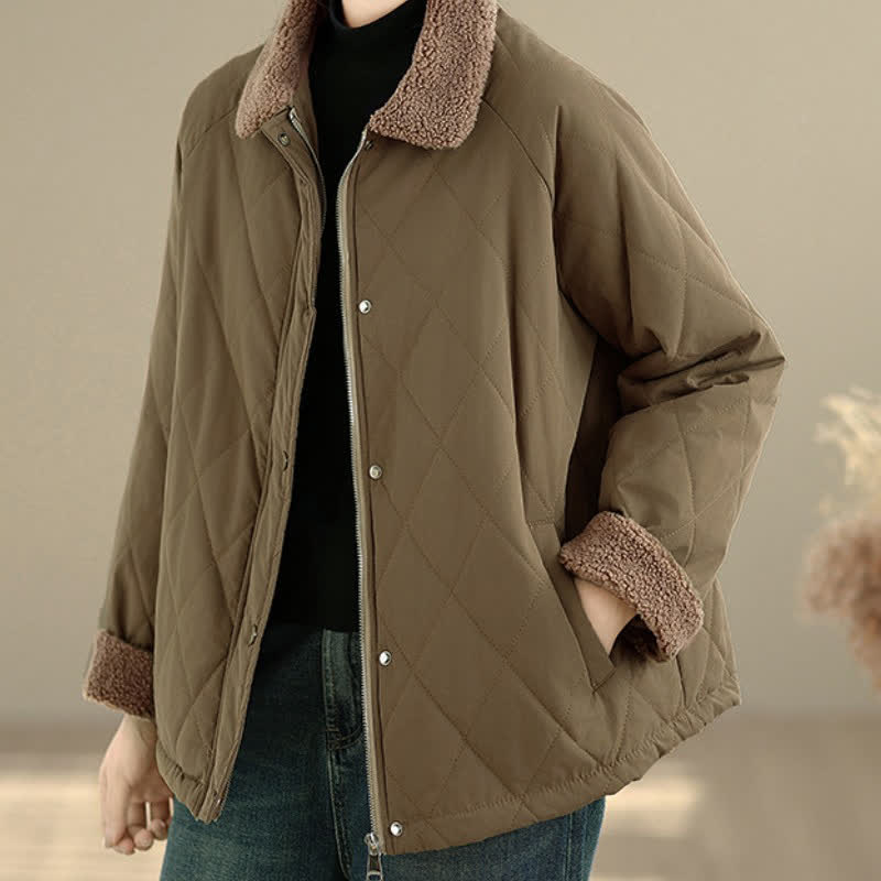 Buddha Stones Winter Casual Vintage Button-Up Geometric Rhombus-shaped Lines Women's Jacket With Pockets - image 11