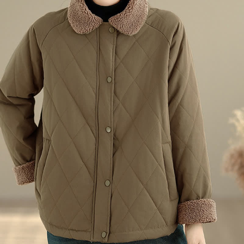 Buddha Stones Winter Casual Vintage Button-Up Geometric Rhombus-shaped Lines Women's Jacket With Pockets - image 9