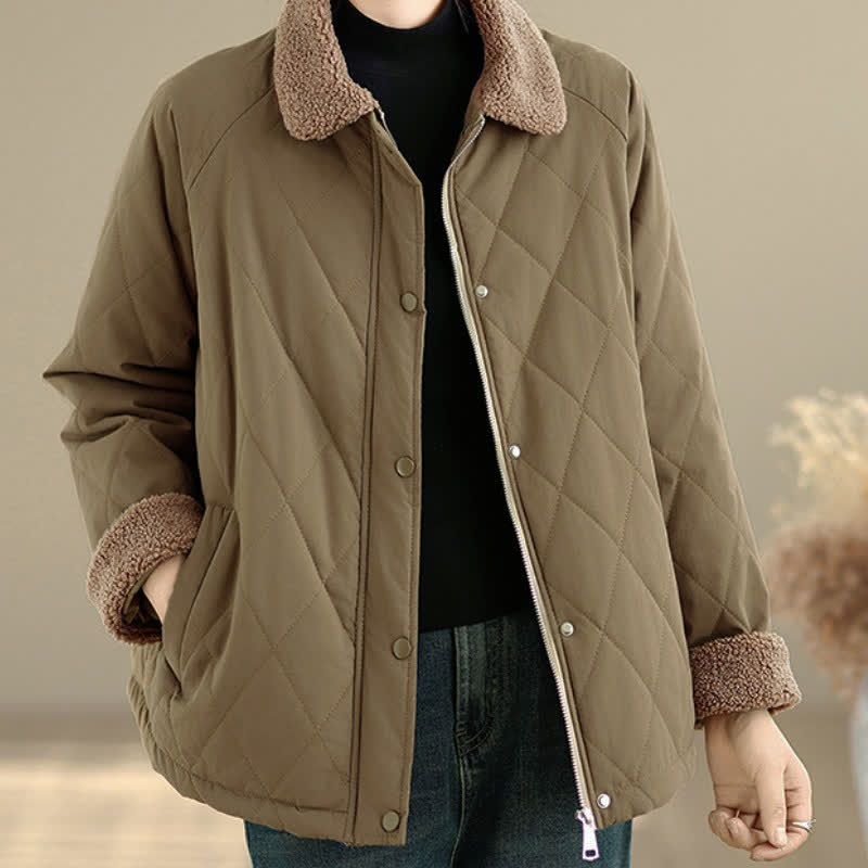 Buddha Stones Winter Casual Vintage Button-Up Geometric Rhombus-shaped Lines Women's Jacket With Pockets - image 8