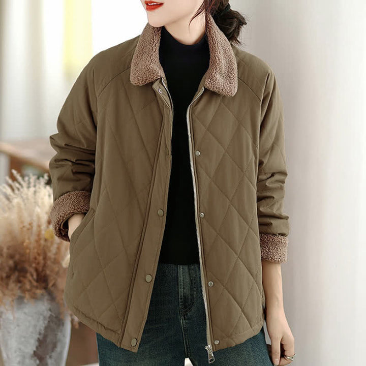 Buddha Stones Winter Casual Vintage Button-Up Geometric Rhombus-shaped Lines Women's Jacket With Pockets - Tan - US12, UK/AU16, EU44 (XL) - image 7