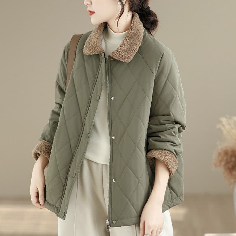 Buddha Stones Winter Casual Vintage Button-Up Geometric Rhombus-shaped Lines Women's Jacket With Pockets - image 1