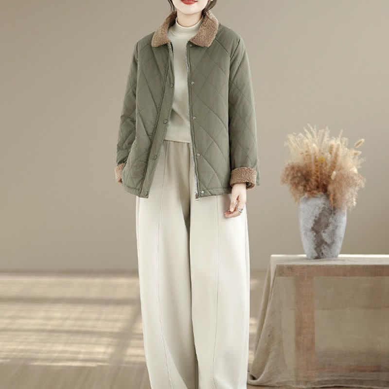 Buddha Stones Winter Casual Vintage Button-Up Geometric Rhombus-shaped Lines Women's Jacket With Pockets - image 5