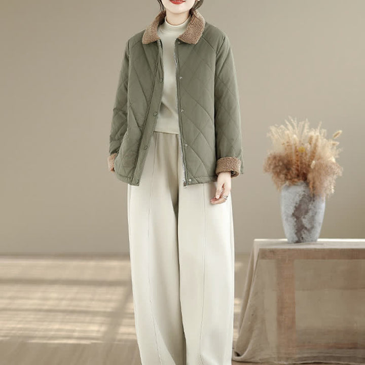 Buddha Stones Winter Casual Vintage Button-Up Geometric Rhombus-shaped Lines Women's Jacket With Pockets - image 5