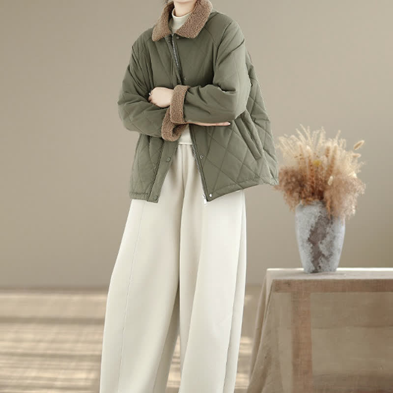 Buddha Stones Winter Casual Vintage Button-Up Geometric Rhombus-shaped Lines Women's Jacket With Pockets - image 6