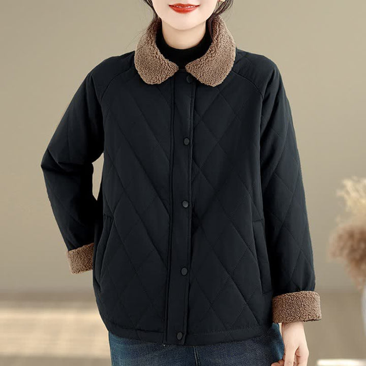 Buddha Stones Winter Casual Vintage Button-Up Geometric Rhombus-shaped Lines Women's Jacket With Pockets - Black - US12, UK/AU16, EU44 (XL) - image 16