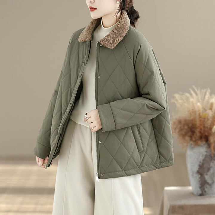 Buddha Stones Winter Casual Vintage Button-Up Geometric Rhombus-shaped Lines Women's Jacket With Pockets - image 4